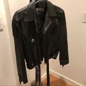 Vintage Fringed Leather Biker Jacket